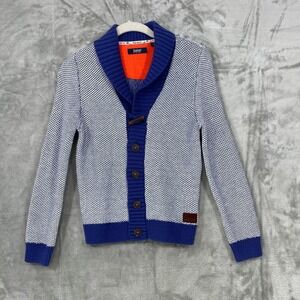 Baker by Ted Baker Boys Size 8 (S) 100% Cotton Knit Cardigan Preppy Holiday Blue